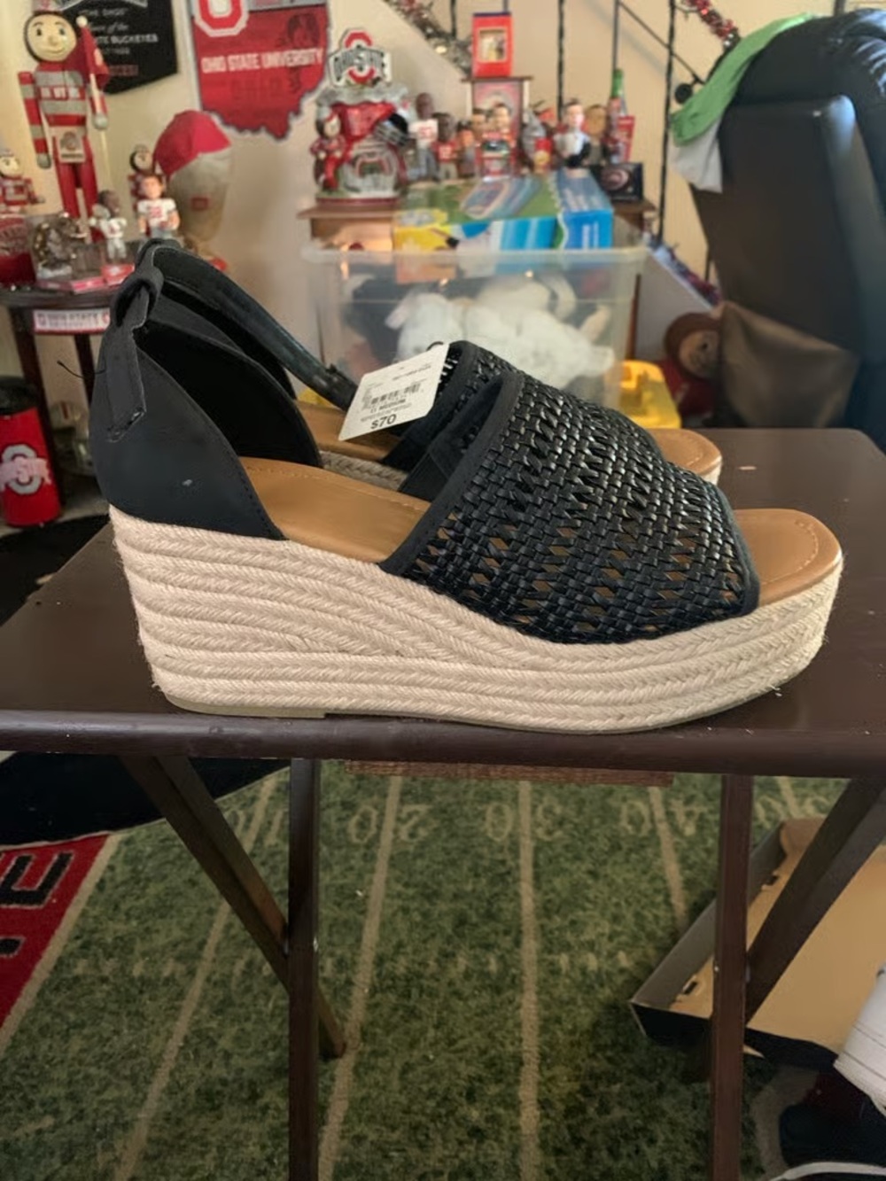 Time and Tru Black Woven Espadrille Wedge Sandals